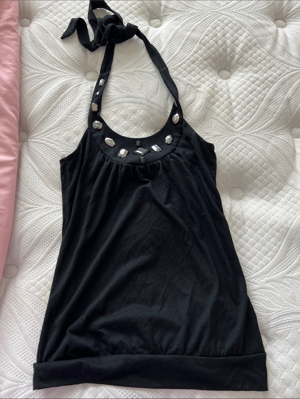 American Rag Black Halter Tank with Gem Embellishment
